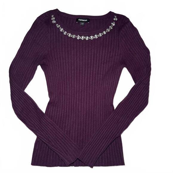 Express Embellished Ribbed Sweater - Picture 2 of 7